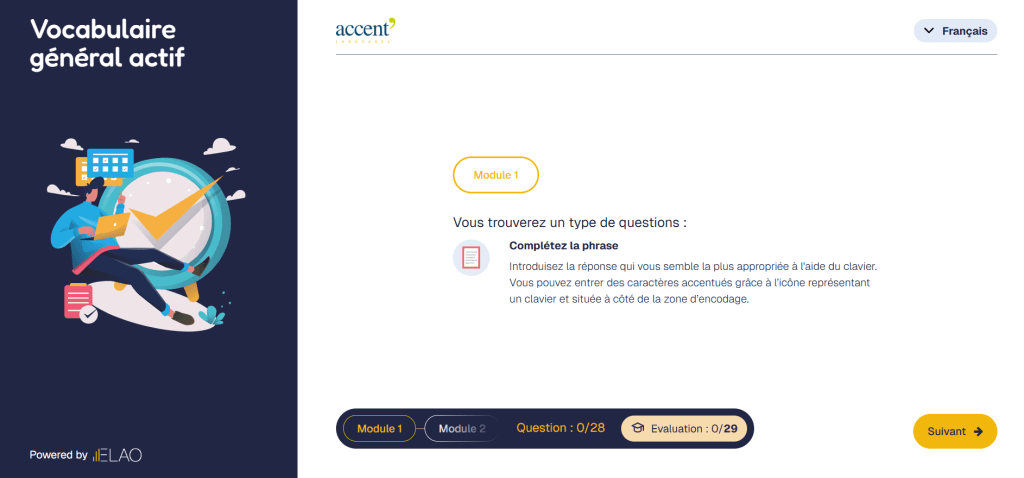 Screenshot nouvelle version test langue ELAO 3