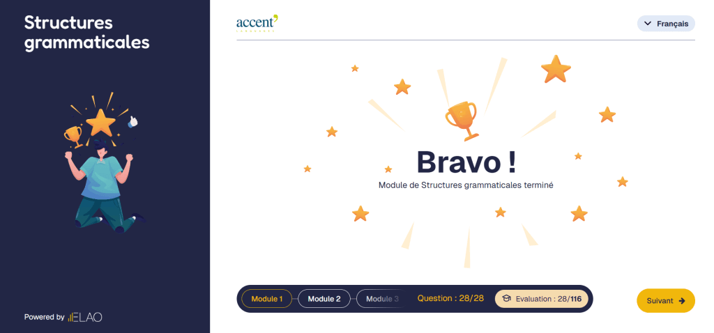 Screenshot nouvelle version test langue ELAO 1